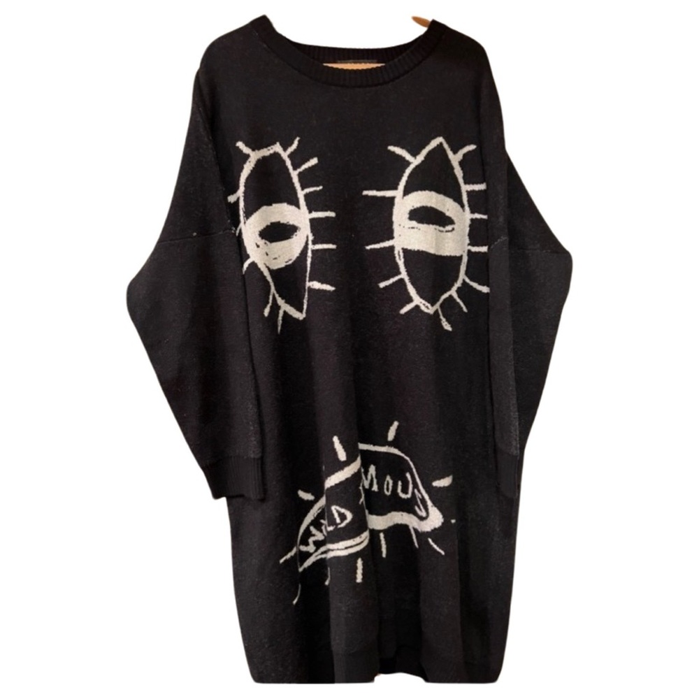 Pre-owned Salasai oversized World Famous Jumper Merino Wool Black Sweater Dress